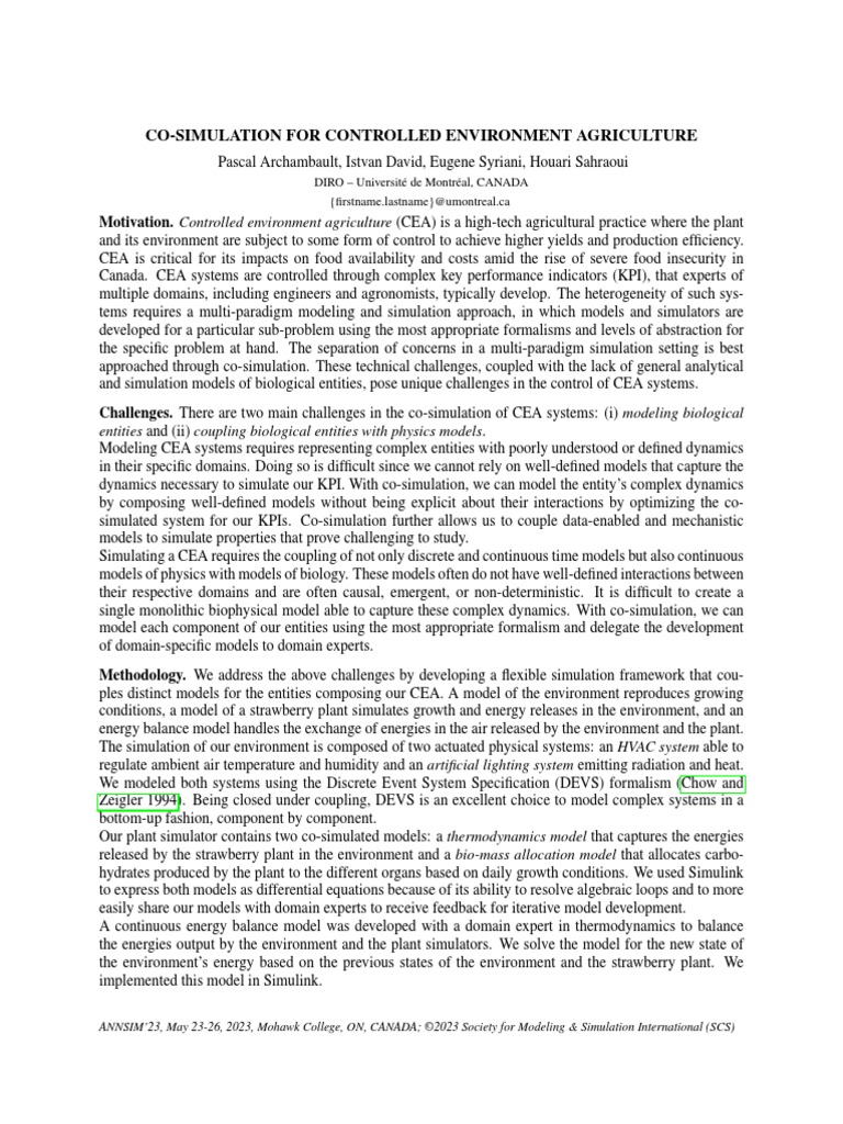 COSIMULATION FOR CONTROLLED ENVIRONMENT AGRICULTURE PDF Simulation