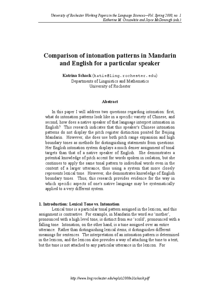 Intonation Patterns: Mandarin vs. English | PDF | Foreign Language Studies