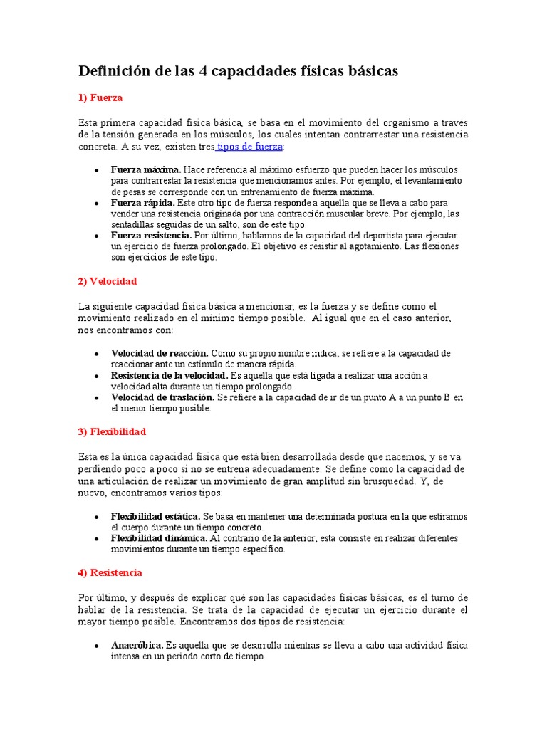Definición de las 4 capacidades físicas | PDF | Resistencia ...