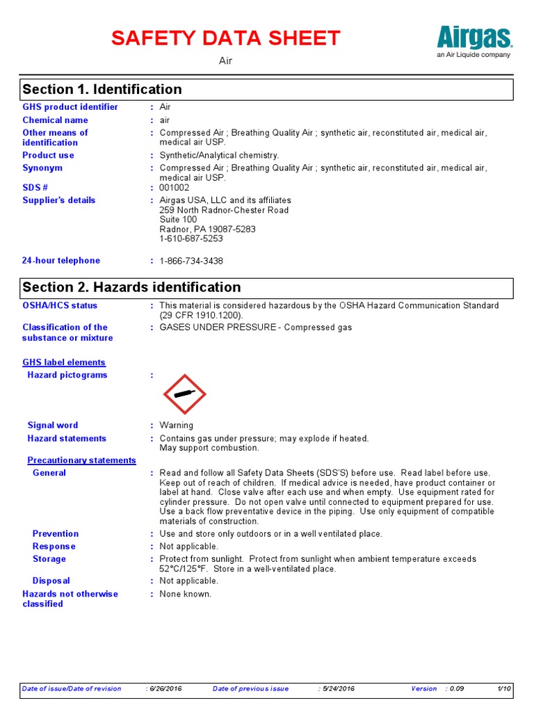 Compressed Air CDA PDF Dangerous Goods Waste Management