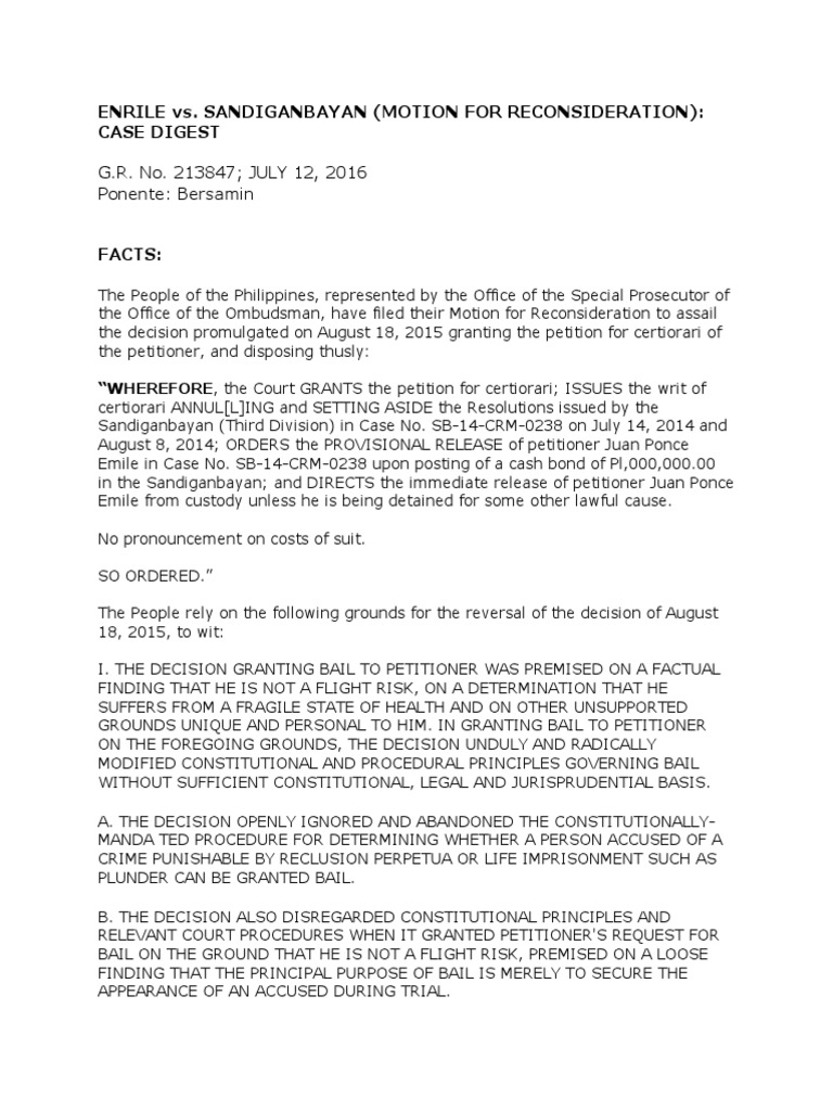 Enrile vs sandiganbayan july 12 2016 case digest pdf bail