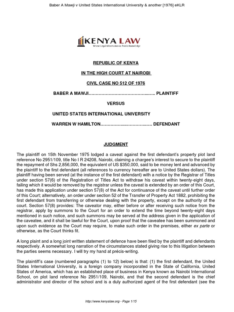 Baber A Mawji V United States International University & Another | PDF ...