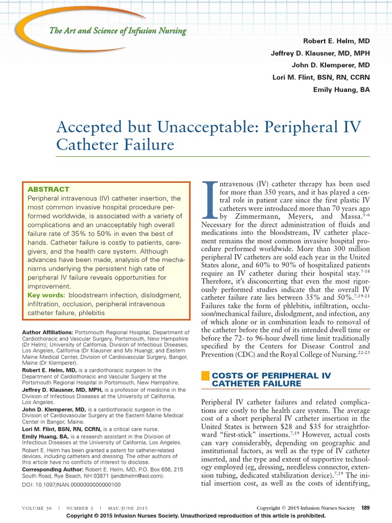 Helm2015 Accepted But Unacceptable Peripheraly IV Catheter Failure ...