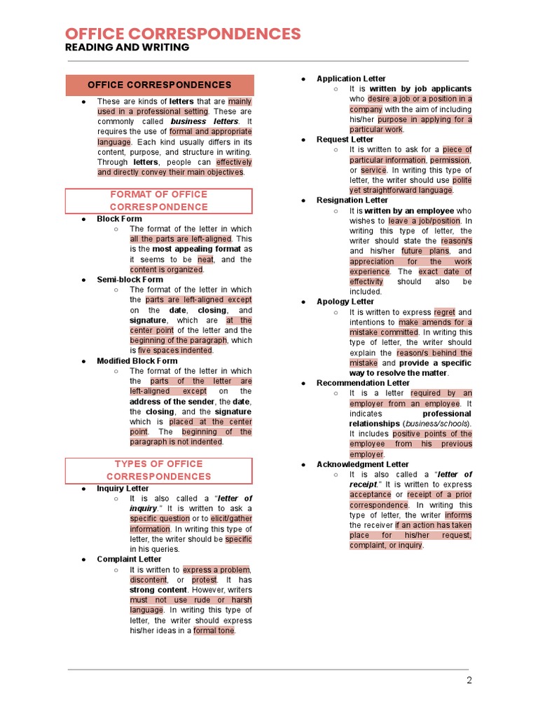 Office Correspondence Types & Formats | PDF