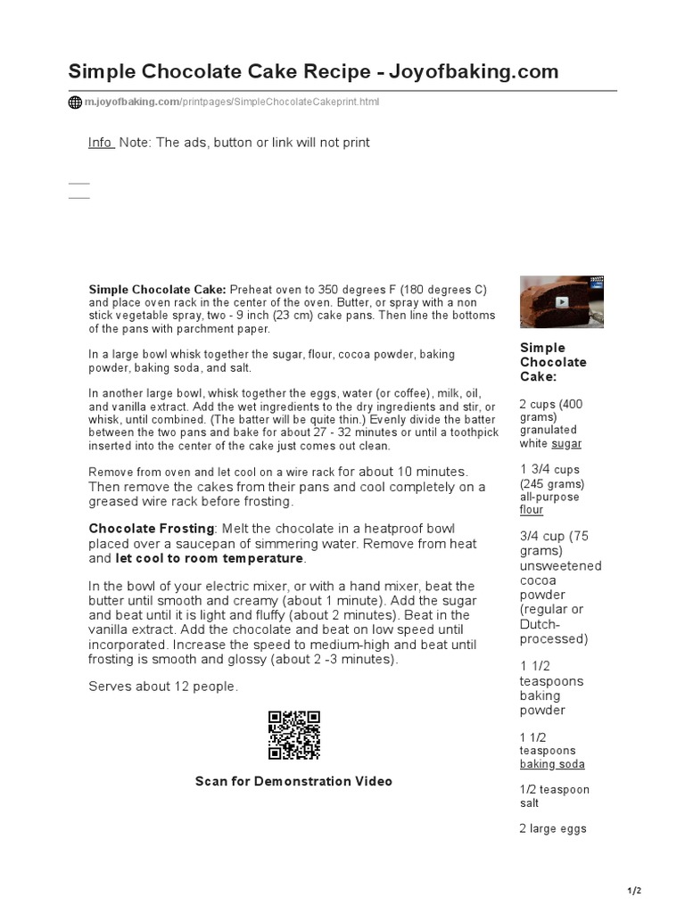Simple Chocolate Cake Recipe PDF Cakes Chocolate