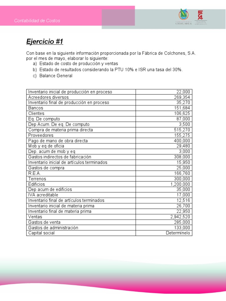 Ejercicios de Contabilidad de Costos | PDF | Dinero | Servicios financieros