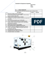 Checklist For Equipment Inspection Diesel Generator