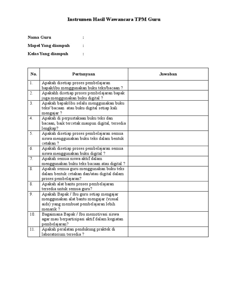 Laporan Wawancara TPM Guru dan Siswa | PDF | Seni & Disiplin Bahasa
