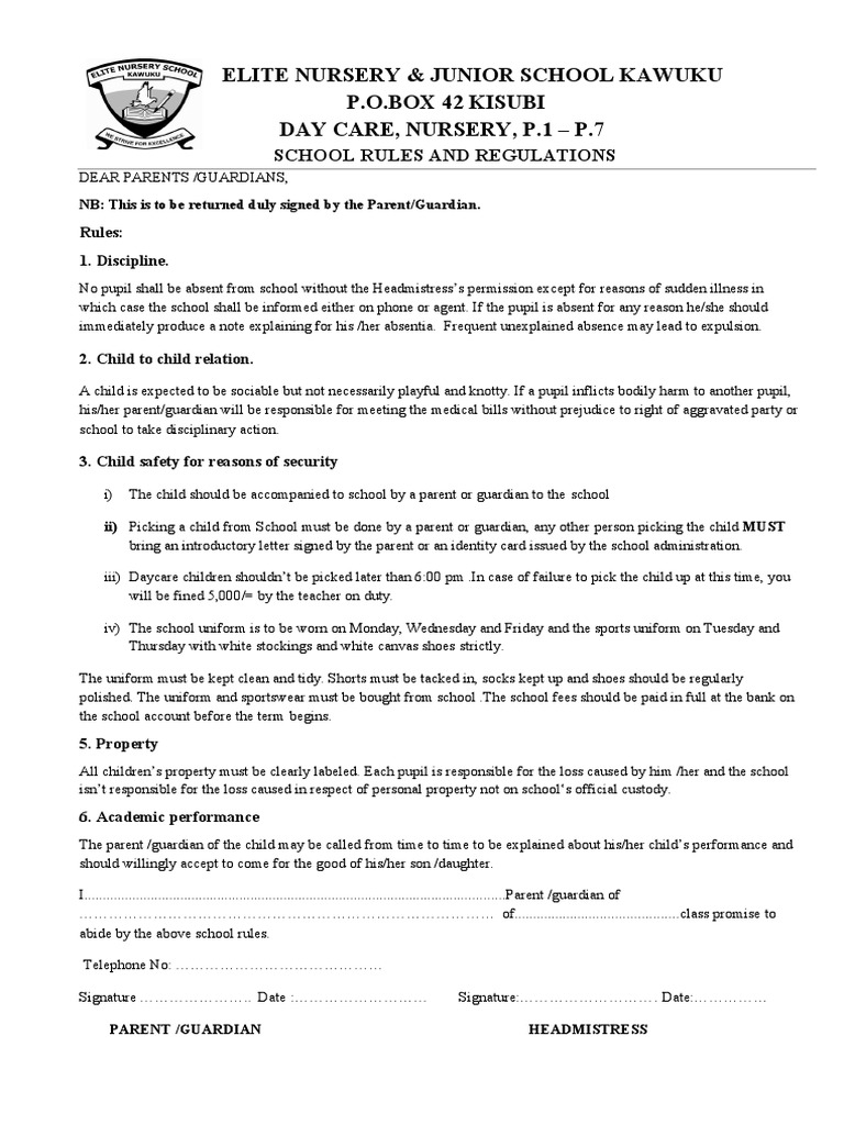 School Rules and Regulations PDF Family Childhood
