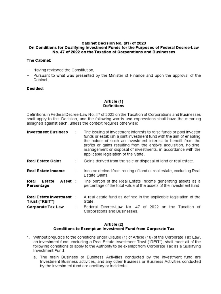 Decision No. 81 of 2023 On Conditions For Qualifying Investment