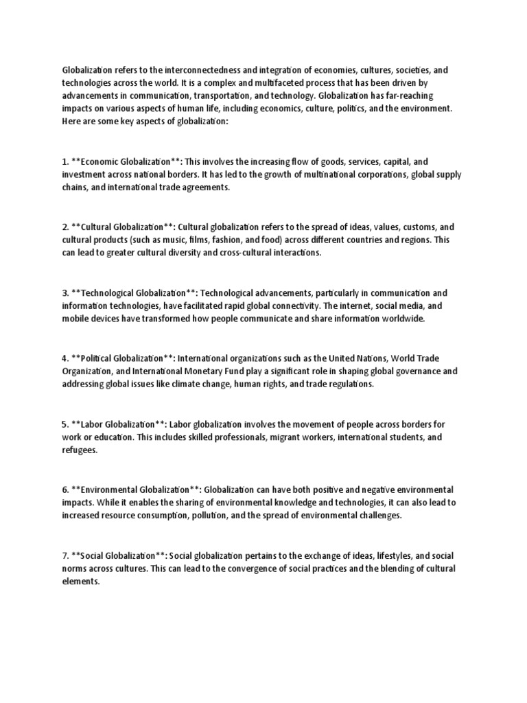 Globalization Refers To The Interconnectedness and Integration of ...