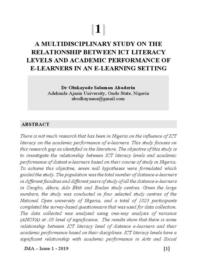 ICT Literacy and E-Learner Performance | PDF | Educational Technology ...