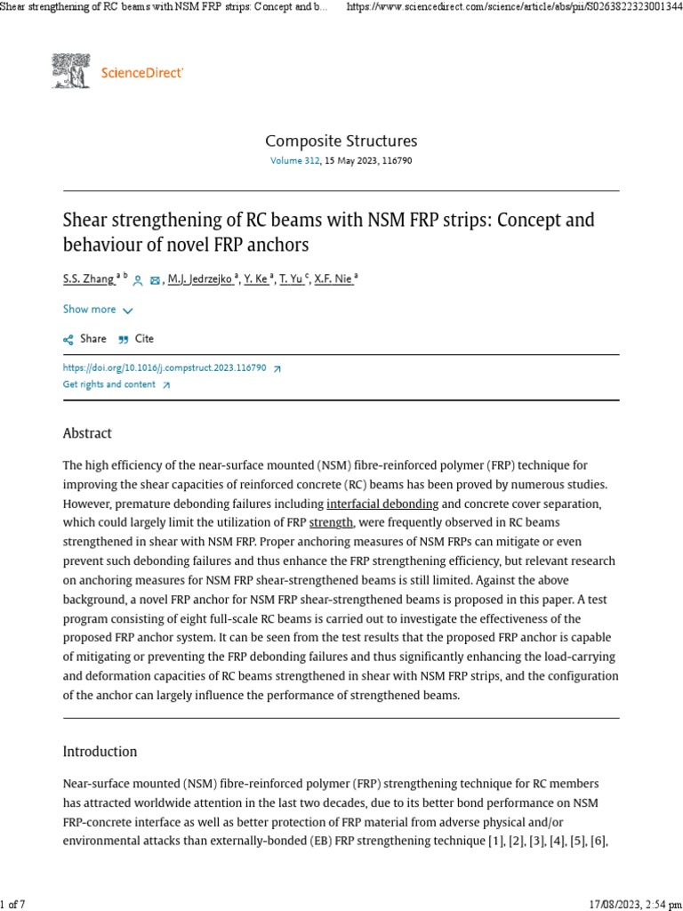 NSM FRP Anchors for Shear Strengthening | PDF | Fibre Reinforced ...