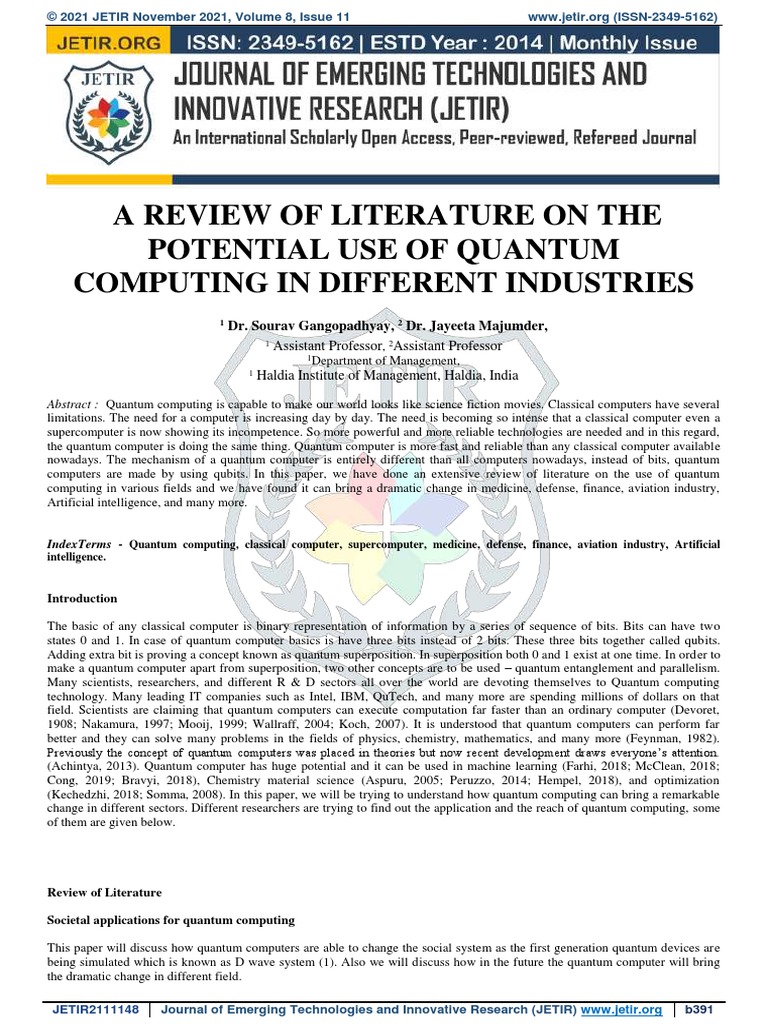 Quantum Computer Research Paper PDF Quantum Computing Computing