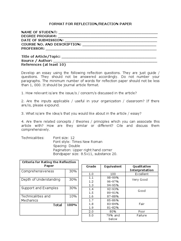 FORMAT FOR REFLECTION PAPER | PDF | Essays