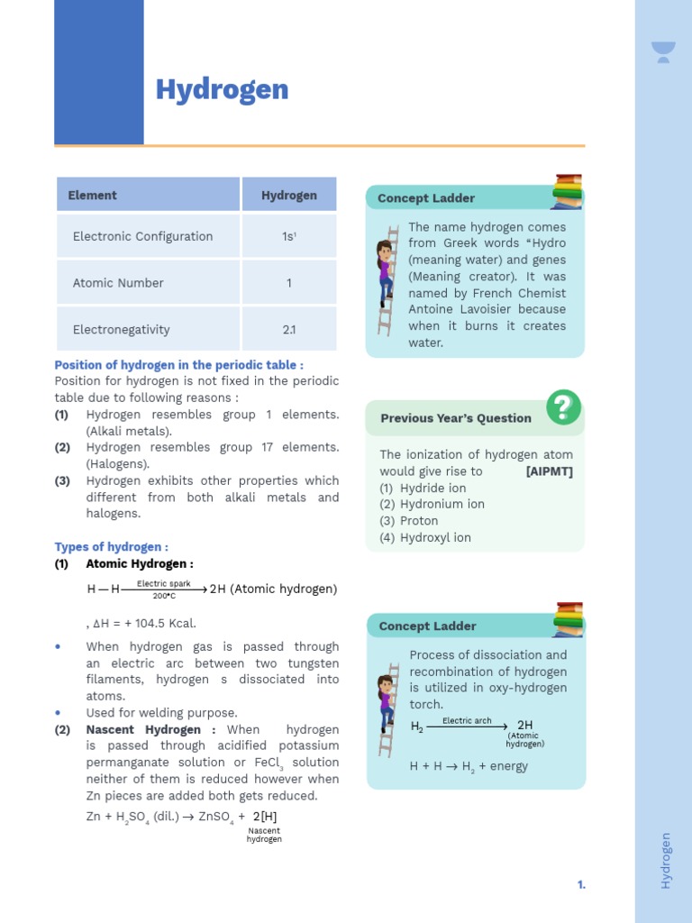 Hydrogen Notes PDF Hydride Hydrogen