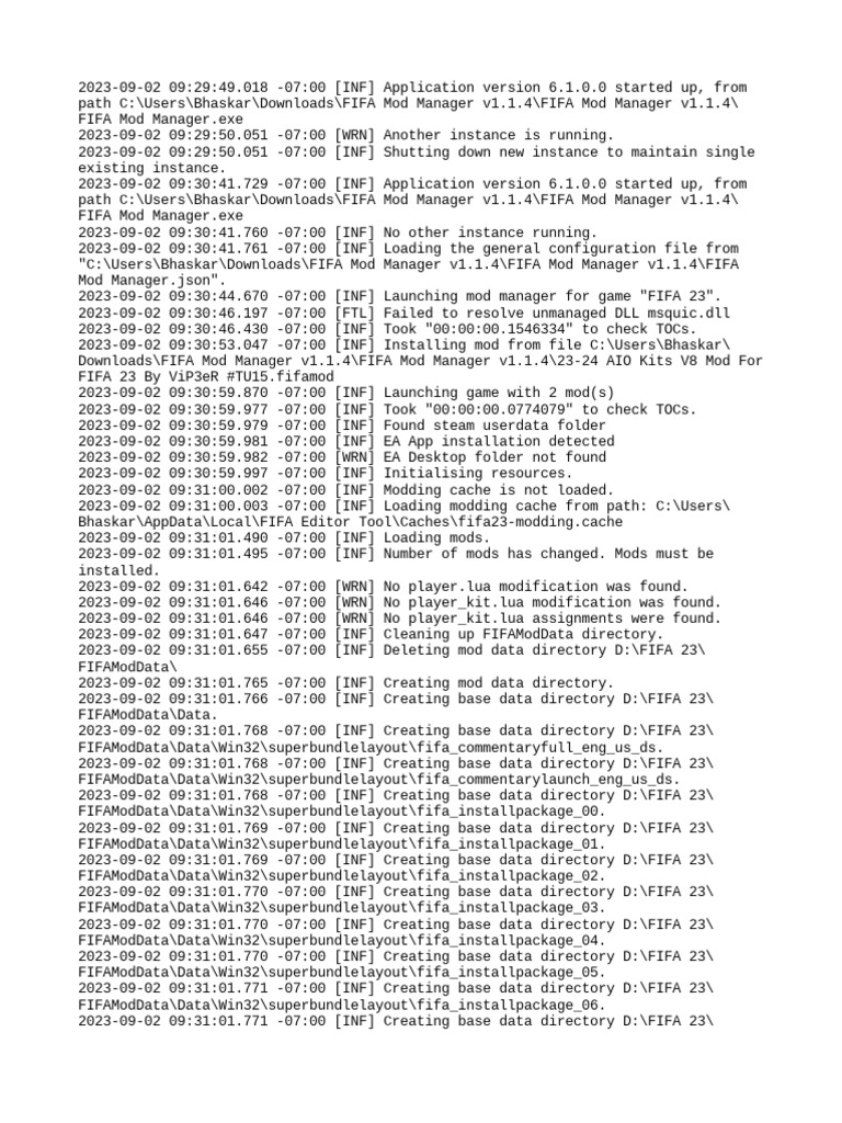FIFA Mod Manager v1.1.4 Logs | PDF | File System | Xml