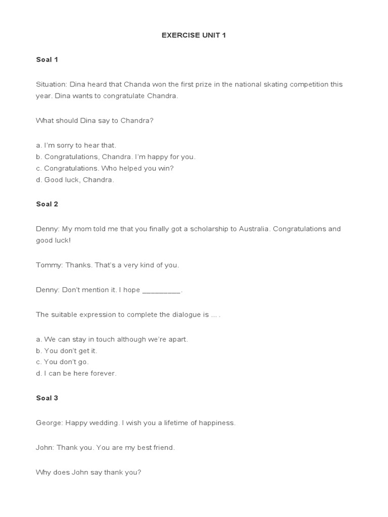 Exercise Unit 1 | PDF | Language Arts & Discipline | Self-Improvement