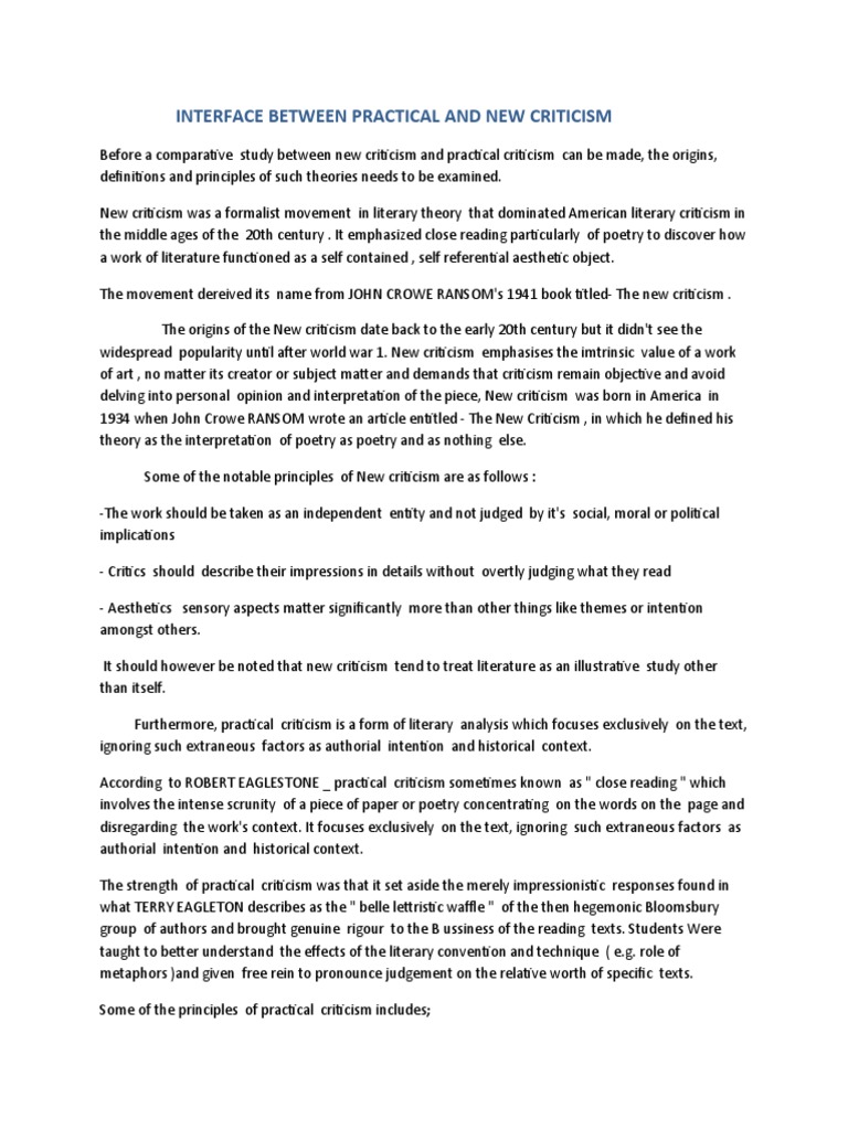 Practical vs. New Criticism Explained | PDF | Cognition