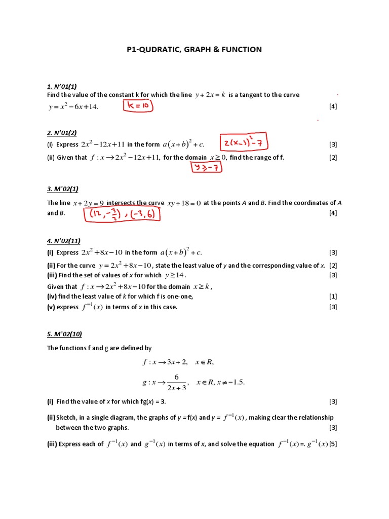 Quadratic Functions and Graphs | PDF | Function (Mathematics) | Tangent