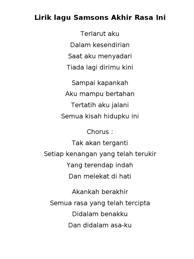 Lirik Lagu Samsons Akhir Rasa Ini Pdf