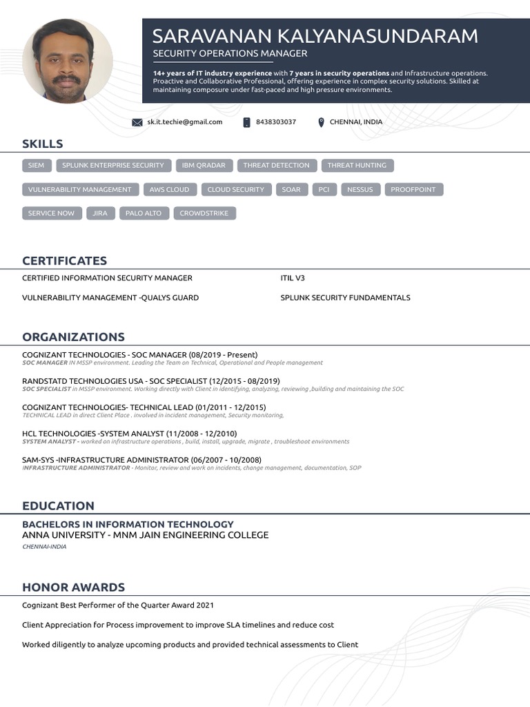 Saravanan Kalyanasundaram Resume - Soc Manager Updated | PDF