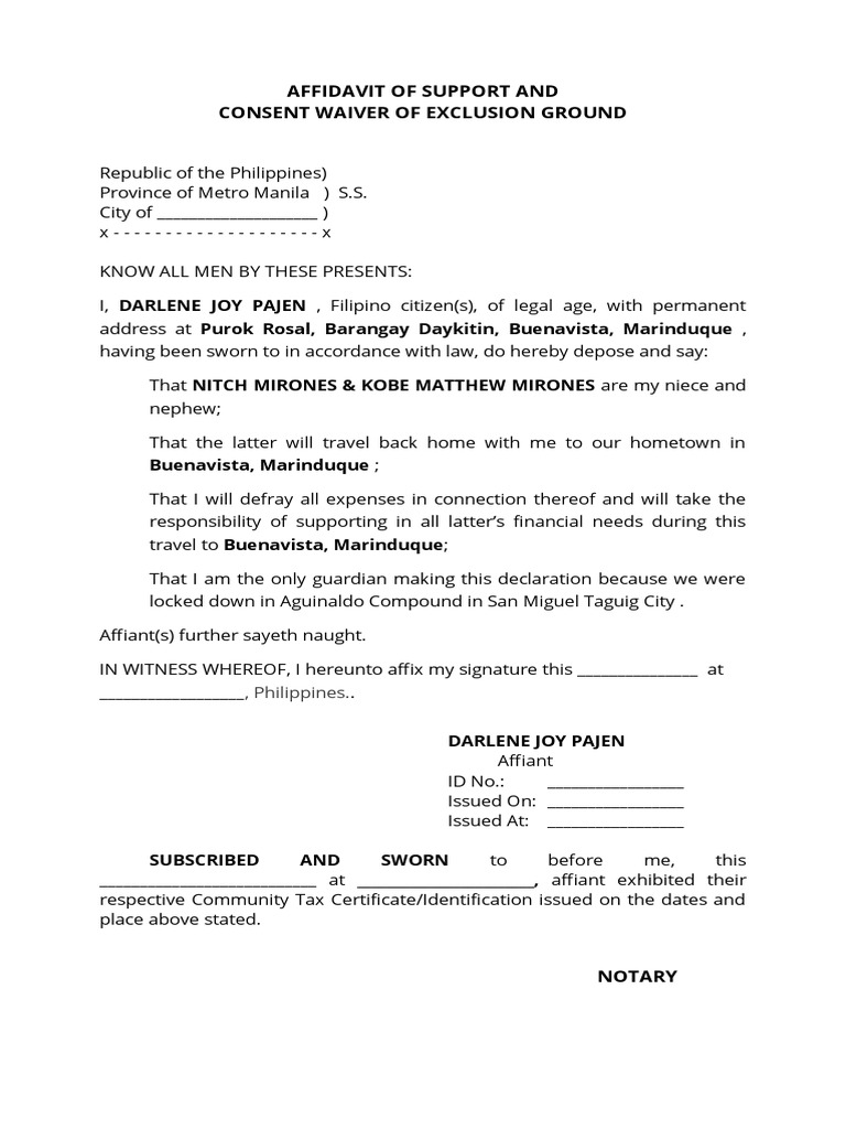 Affidavit of Support Consent Waiver Exclusion Ground PDF