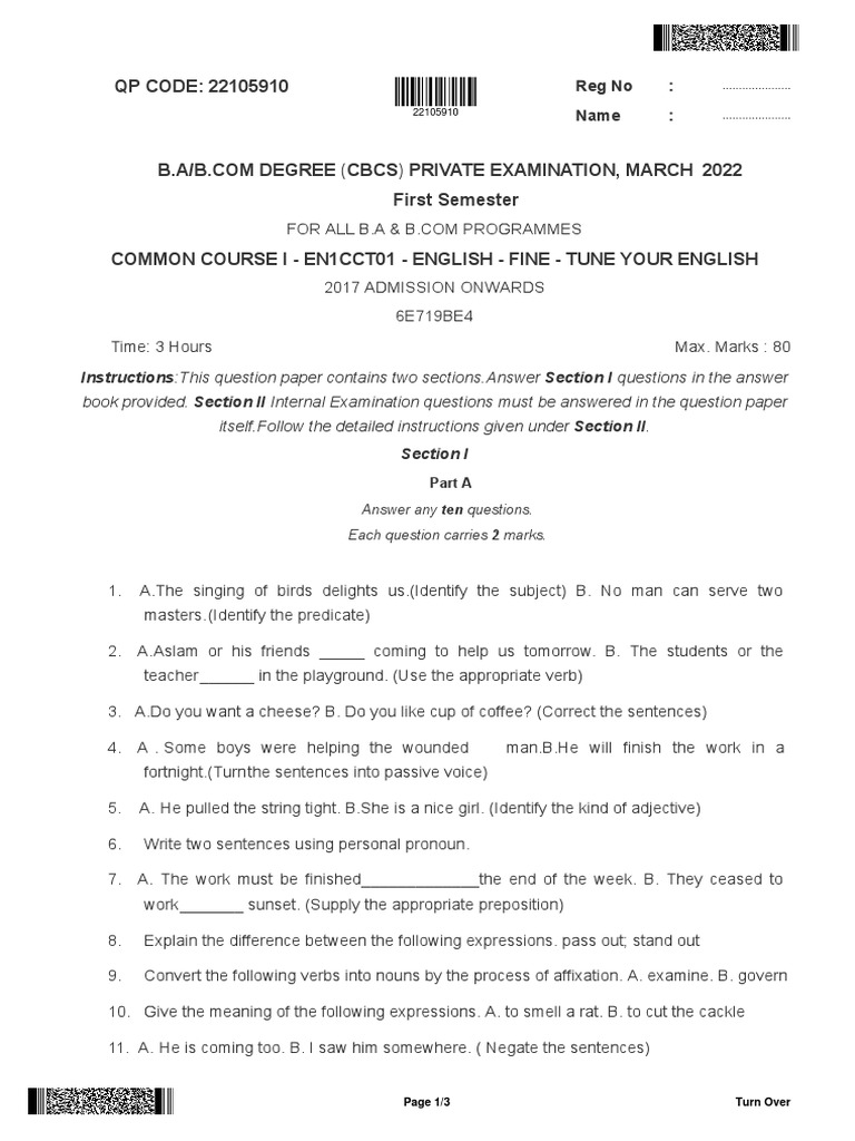 Ba bcom 1 sem english fine tune your english 22105910 mar 2022 pdf