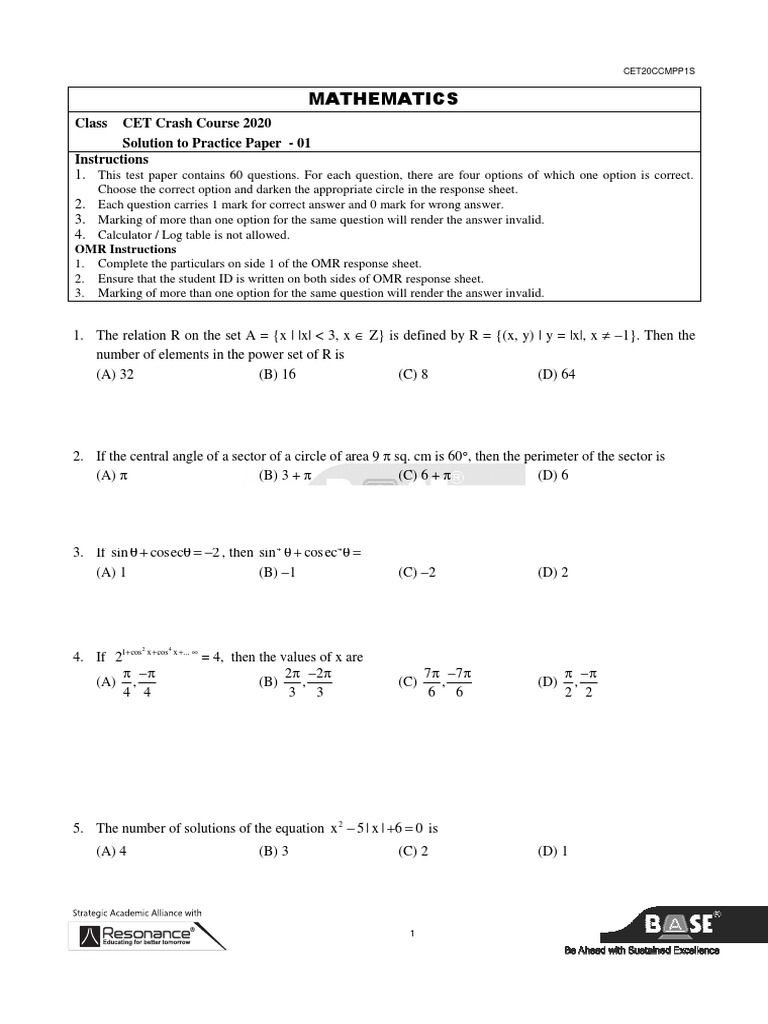 Mathematics Practice Paper Solutions | PDF | Mathematics