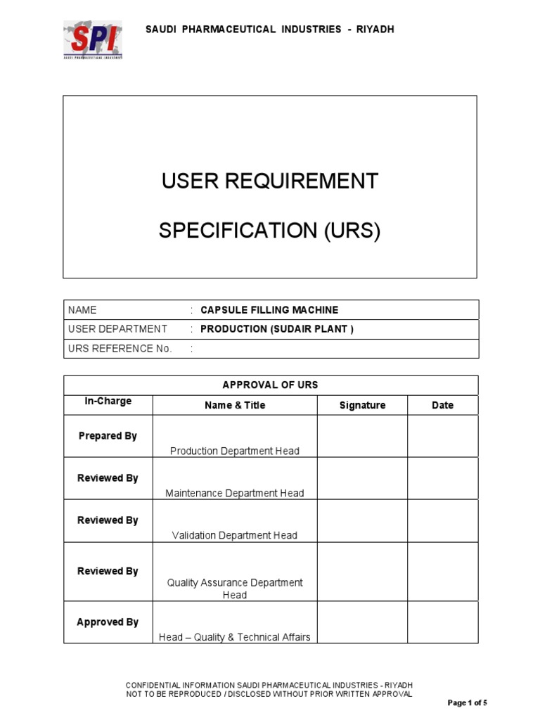 Capsule Filling Machine URS Document | PDF