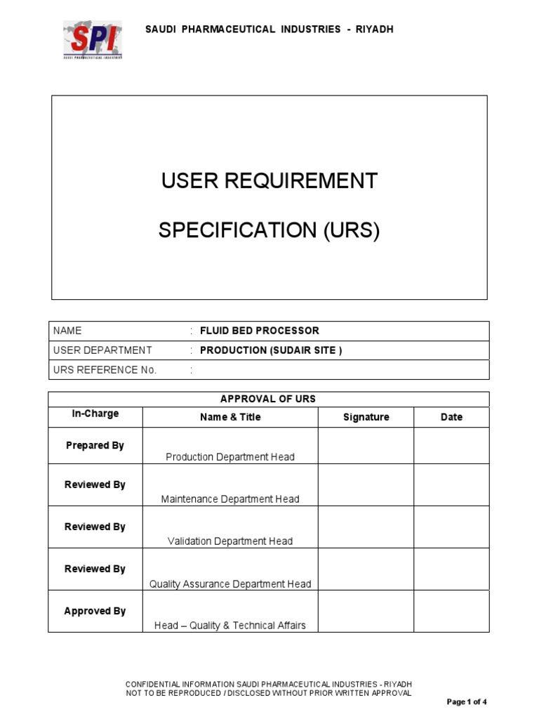 URS-Fluid Bed Dryer-Cancilled | PDF | Verification And Validation ...