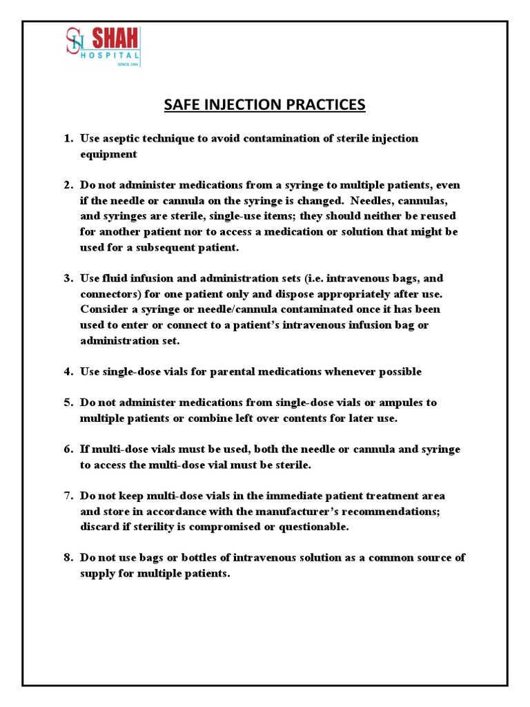 Safe Injection Practices Guidelines | PDF | Wellness | Science ...