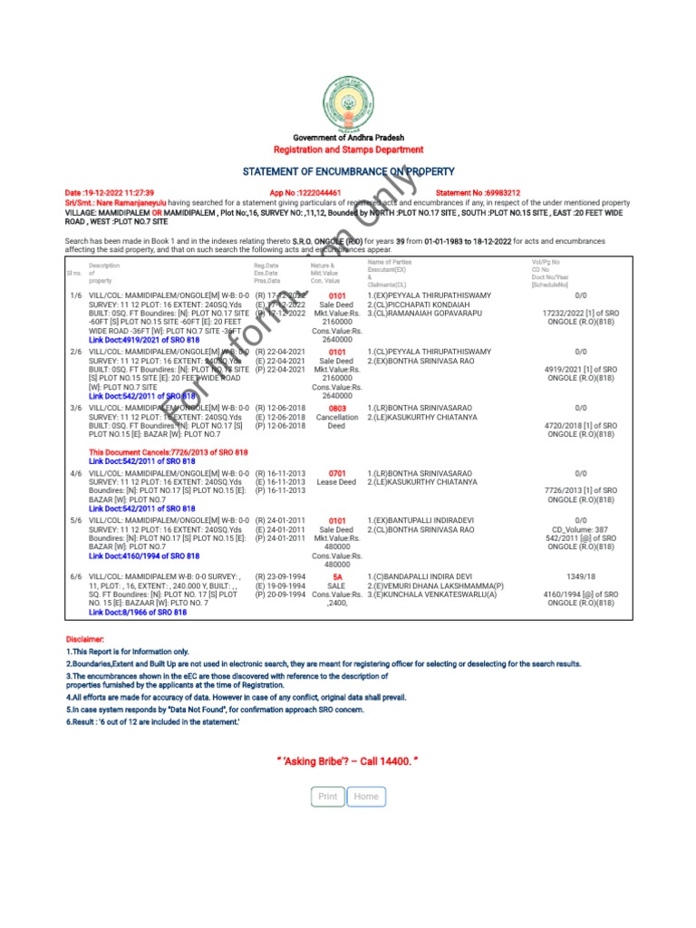 ENCUMBRANCE FORM Sy No11&12 | PDF | Land Law | Environmental Law