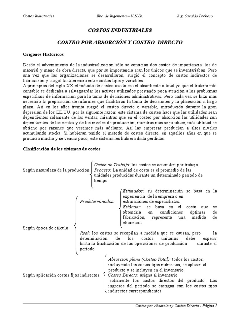 Costeo Por Absorción y Costeo Directo | PDF | Costo | Inventario