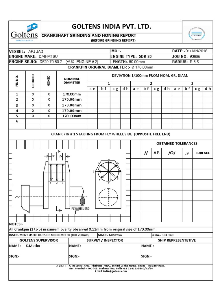Crankshaft Measurement and Inspection Report | PDF