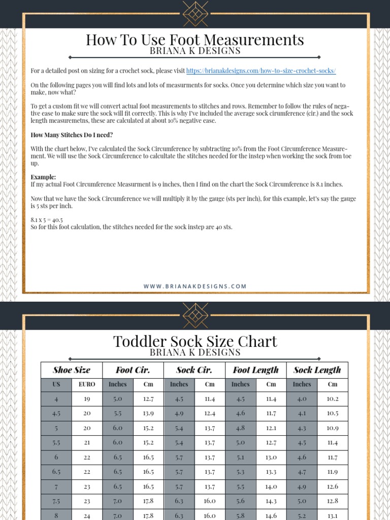 Sock Sizing Charts PDF Sock Foot