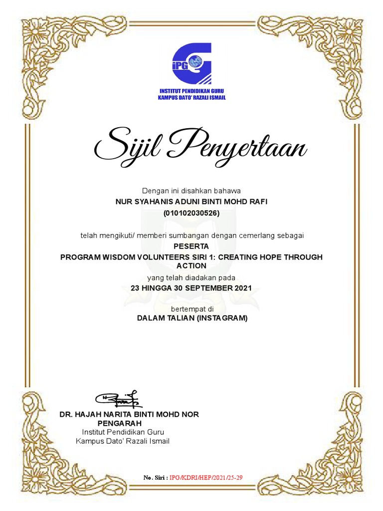 Sijil program creating hope through action pdf