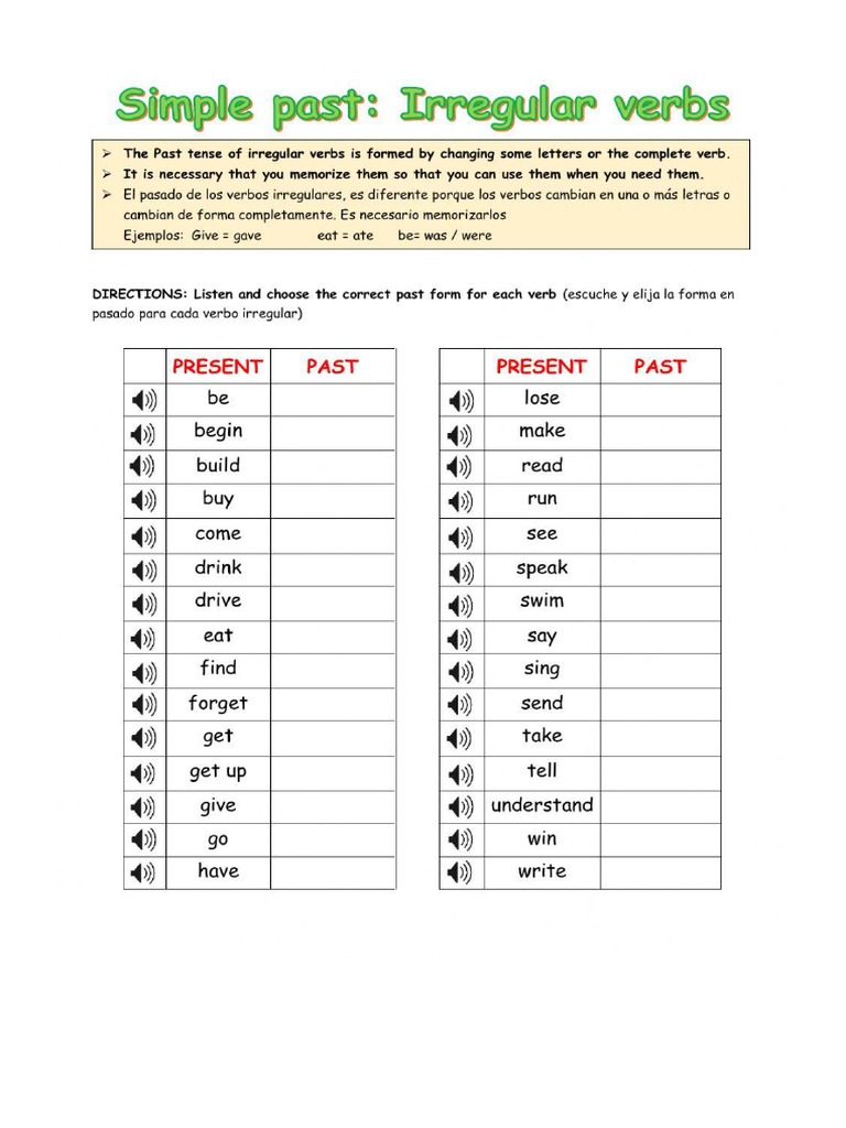 Simple Past Irregular Verbs | PDF