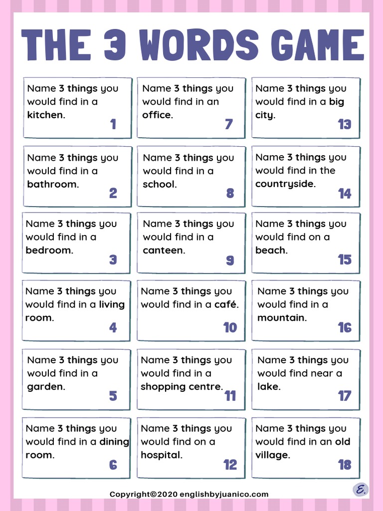 The 3 Words Game FREE Worksheet No.1 | PDF | Language Arts & Discipline ...