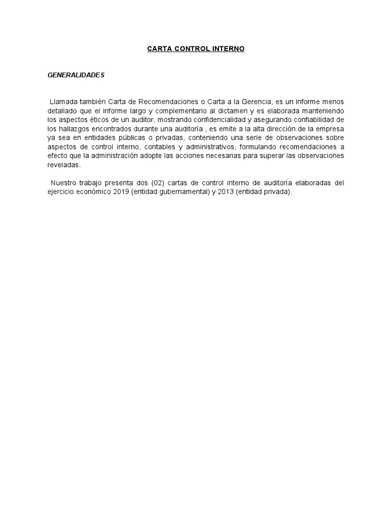 Ejemplos de Cartas de Control Interno | PDF | Contabilidad | Auditoría