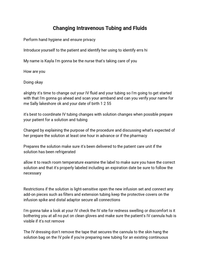 Changing Intravenous Tubing and Fluids Download Free PDF Intravenous Therapy Equipment