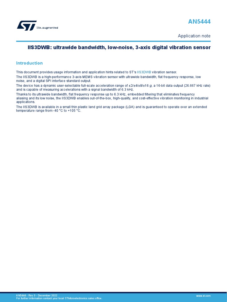 An5444 Iis3dwb Ultrawide Bandwidth Lownoise 3axis Digital Vibration ...