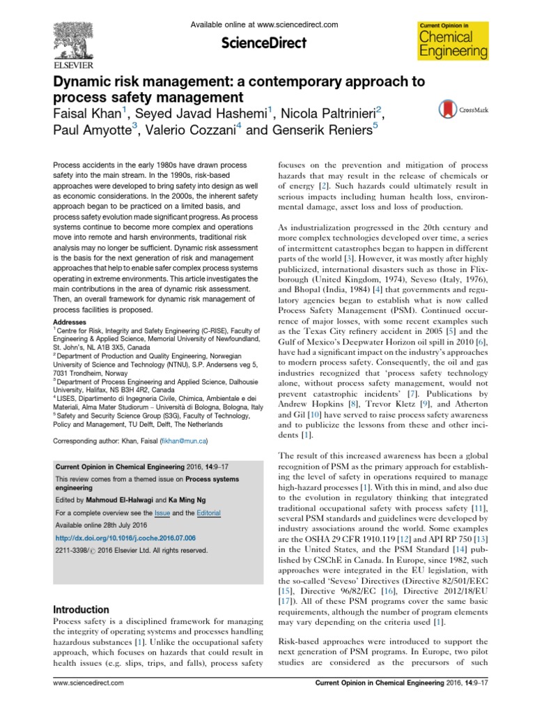 Dynamic Risk Assessment in Process Safety | PDF | Risk | Risk Assessment