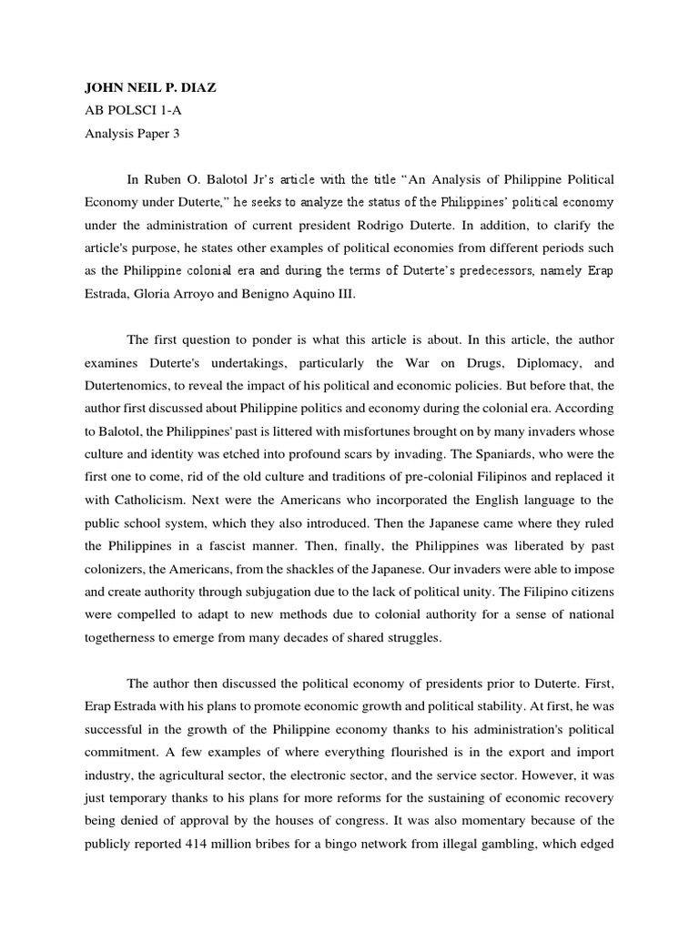 Duterte's Political Economy Analysis | PDF | Politics