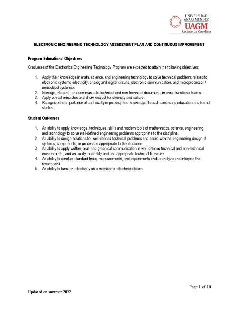 Uagm carolina as electronic engineering technology assessment plan