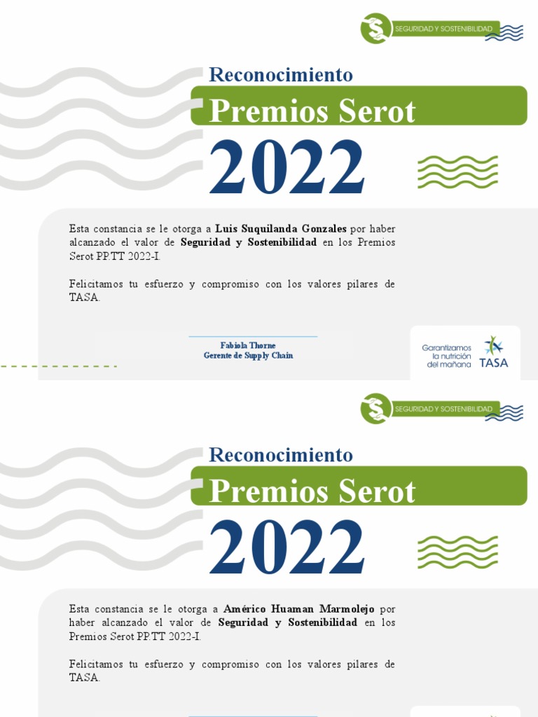 Reconocimientos Premios Serot 2022 | PDF | Negocios