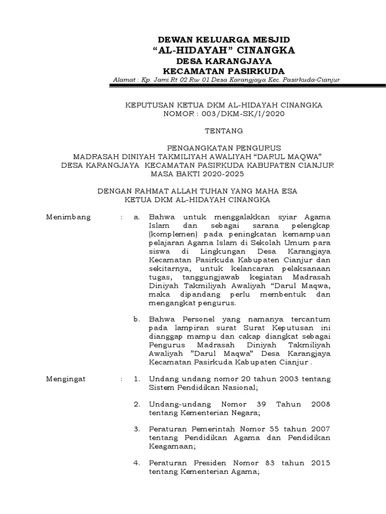 SK Pengurus MDTA | PDF