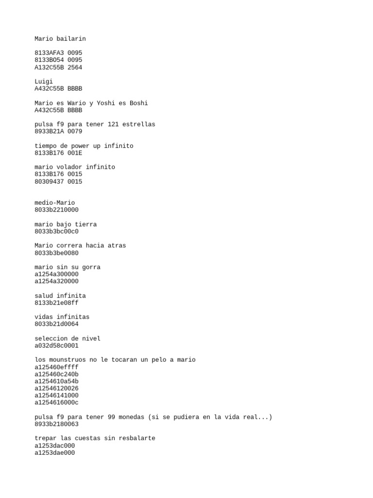 Códigos y trucos para Super Mario Bros | PDF