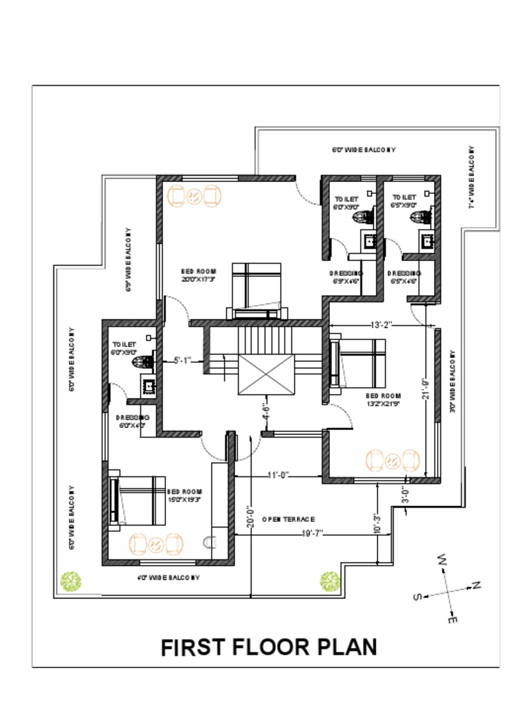 First Floor Plan with Bedrooms and Balconies | PDF