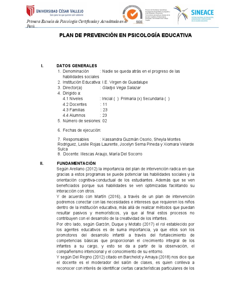 MODELO PLAN DE INTERVENCIoN | PDF | Autoestima | Sicología